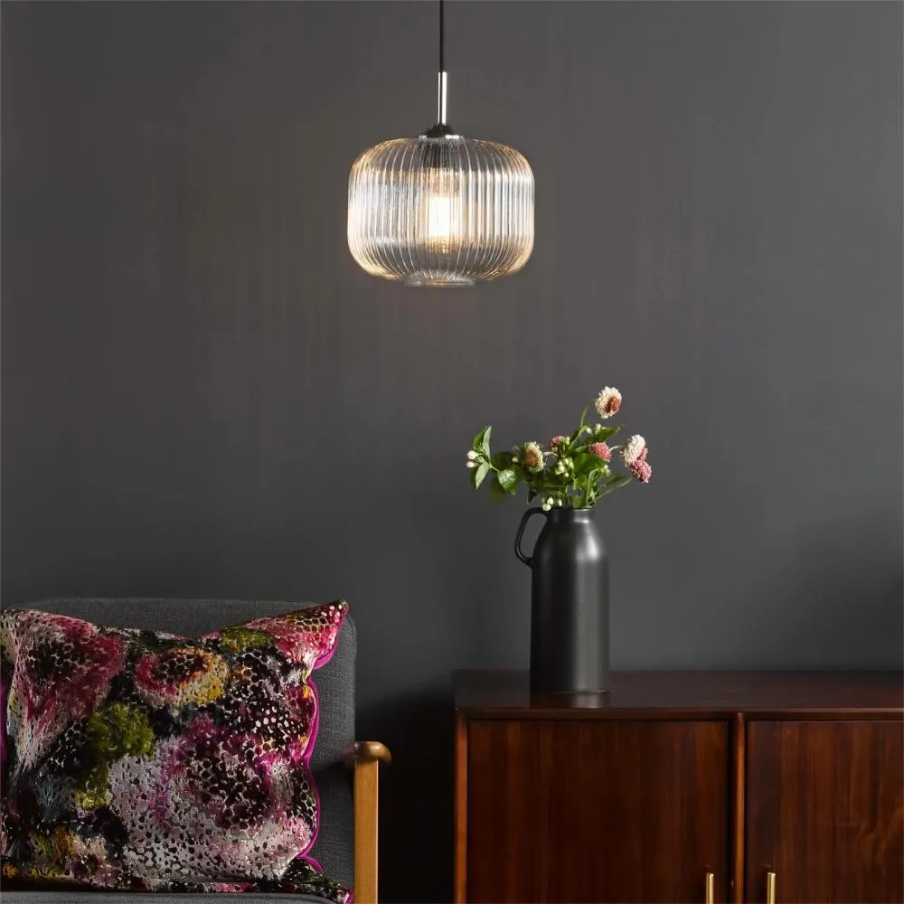 Demarius 1 Light Ribbed Glass Pendant Lamp