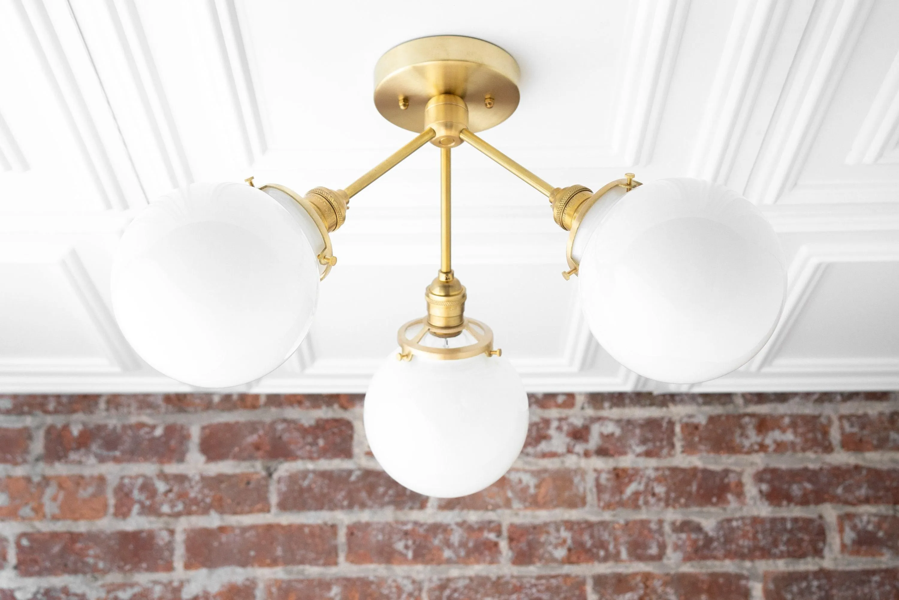 Glorica Glass Chandelier - Brass Globe Ceiling Light with Opal Shade KL1441