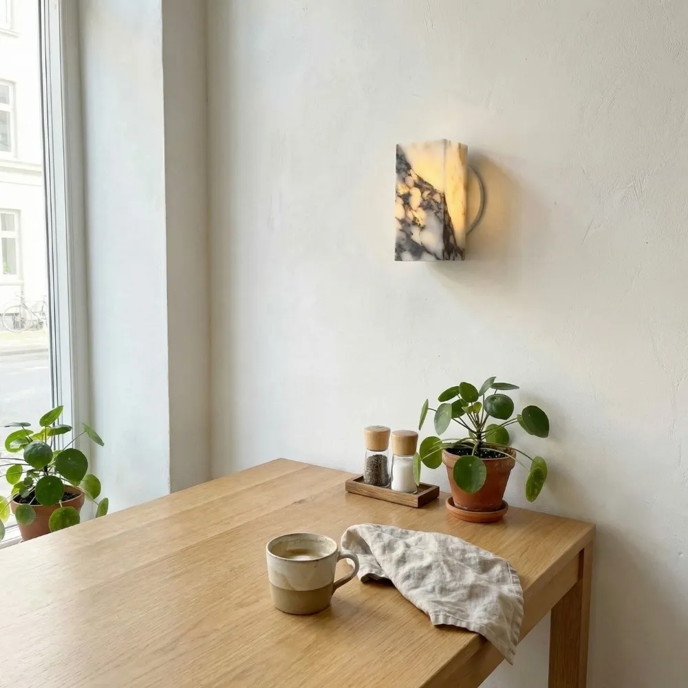 Alverra Modern Wall Sconce Geometric Stone Design - Ambient Wall Lighting for Living Space KL2364