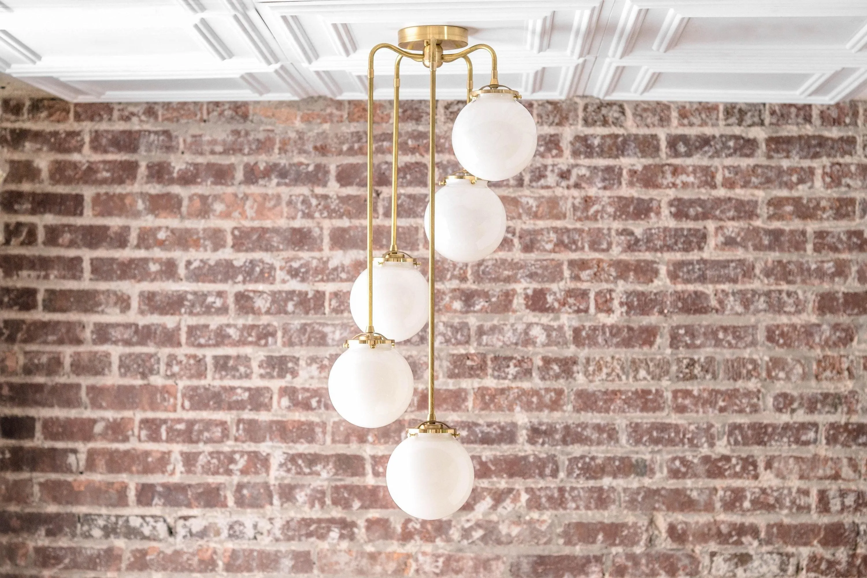 Glorica Glass 5 Globe Chandelier - Brass and Opal Glass Vintage Pendant Light KL1428