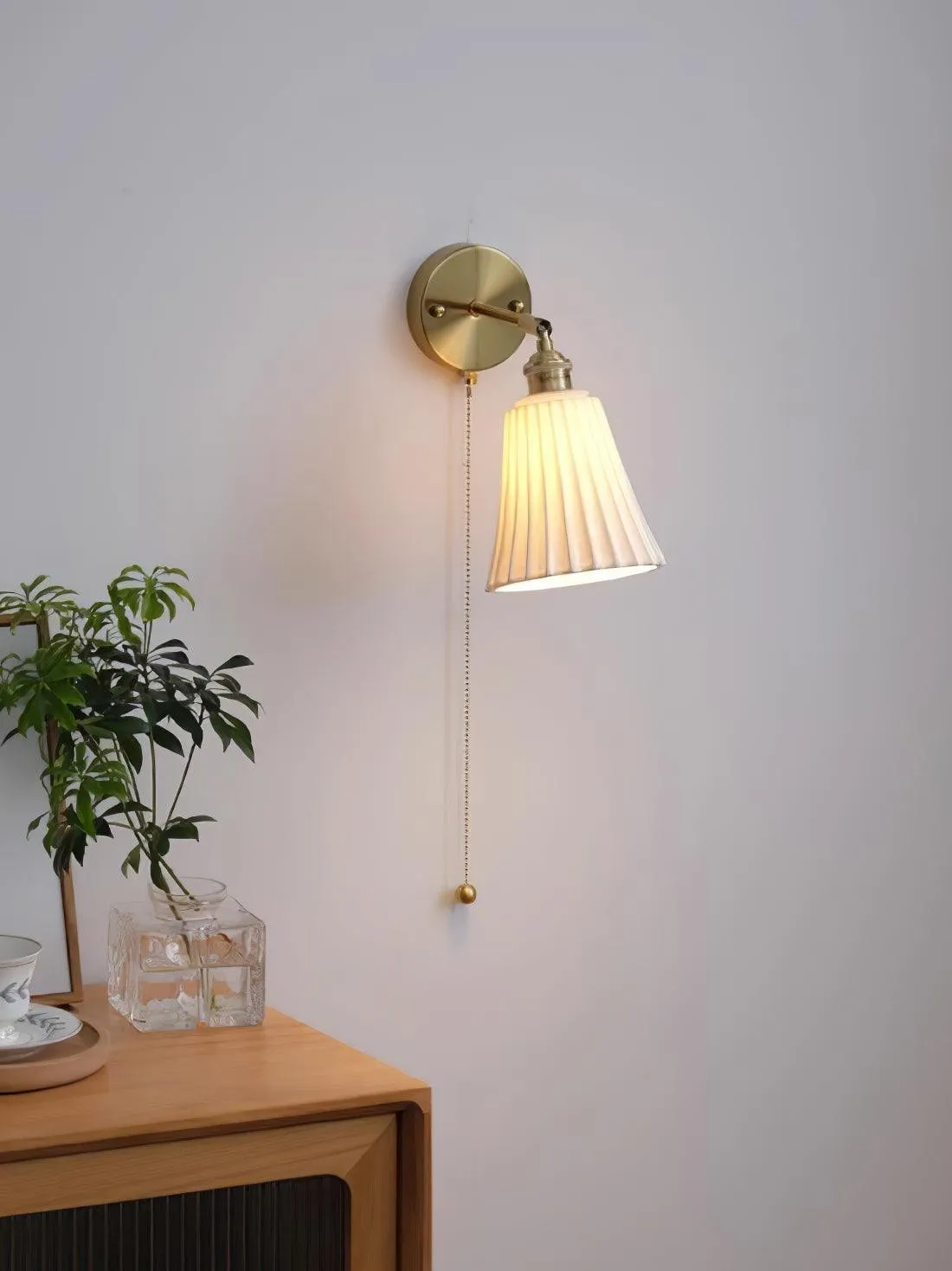 Modern Pull Cord Metal Ceramics Indoor Wall Lamp for Bedroom KL717