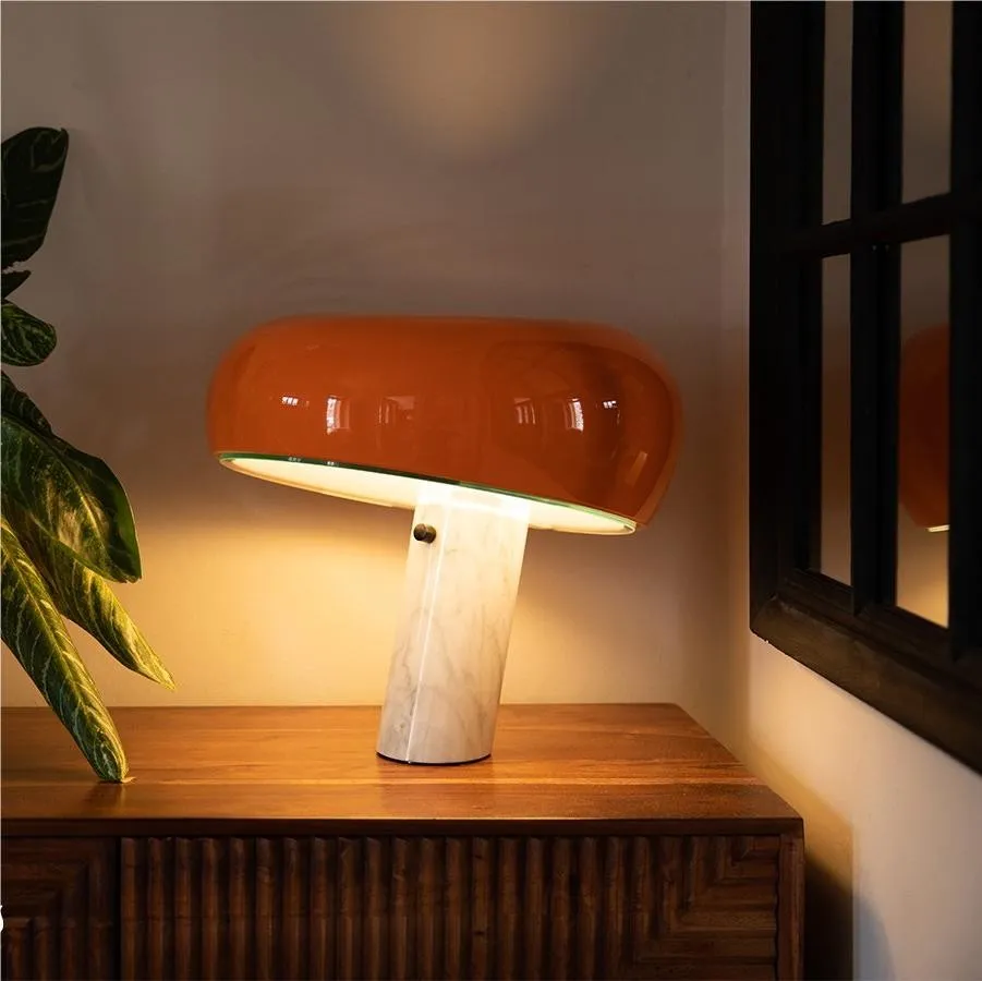Snoopy Table Lamp - Elegant Glass Shade with Marble Base for Bedroom