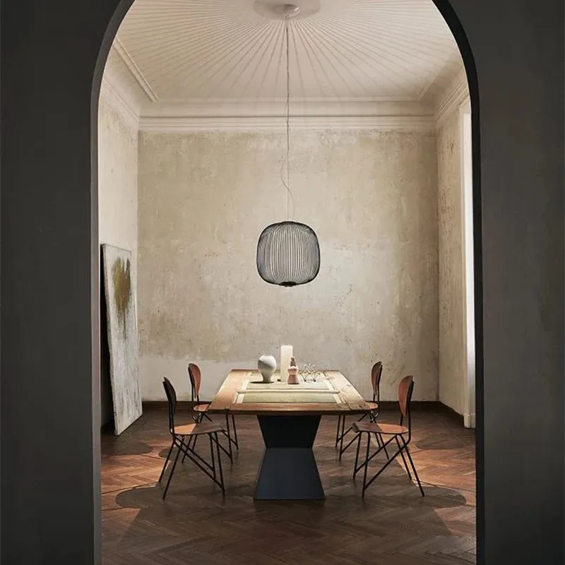 Metal Frame Spokes Pendant Light - Airy Wire Design Lighting for Kitchen Island