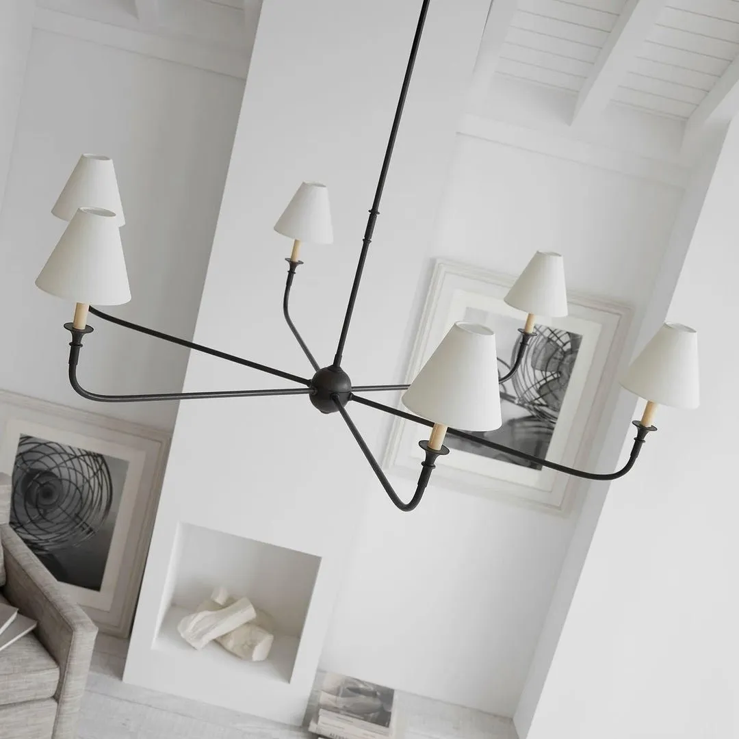 Modern Industrial Metal Chandelier – Luxury Linen Shade Design for Dining or Living Room KL1218
