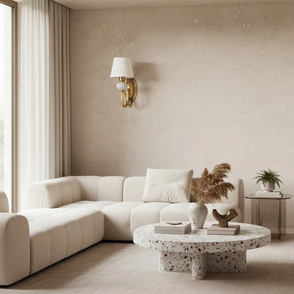 Rowanea Ceramic Wall Sconce with Fabric Shade and Metal Finish - Farmhouse Modern Hallway Light KL2197