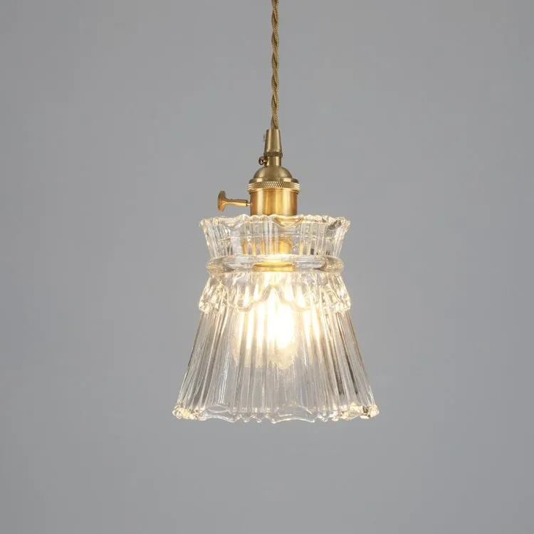 Traditional Japanese Brass Walnut Glass Ceramic Cylinder Conic Flower Bowl 1-Light Pendant Light For Dining Room KL1245