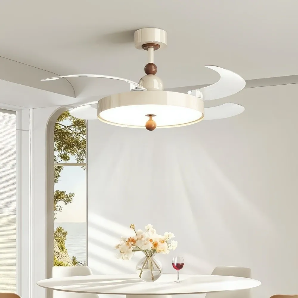 Modern Cream Retractable Blade Ceiling Fan Light KL945