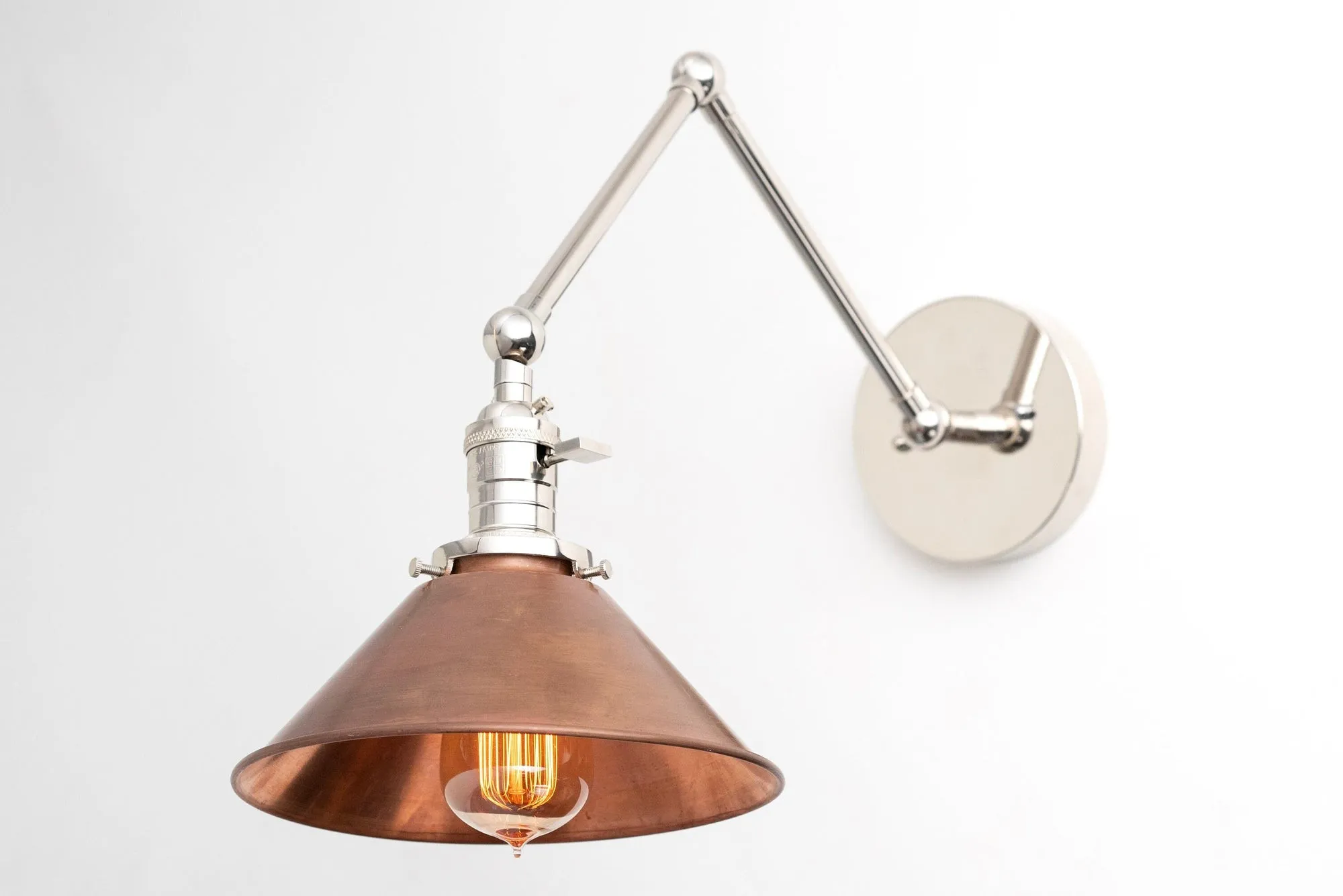 Conique Metal Industrial Wall Sconce with Adjustable Arm - Vintage Copper Cone Shade for Task Lighting KL1526