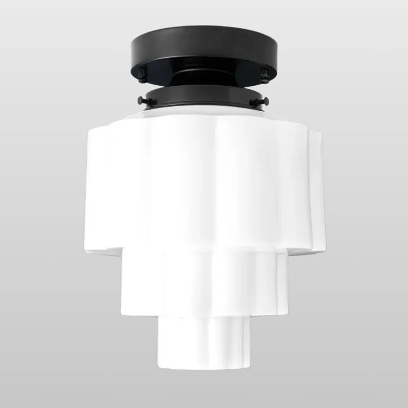 Geotower Glass Brass Ceiling Light – Art Deco Ribbed Globe Flush Mount KL1507