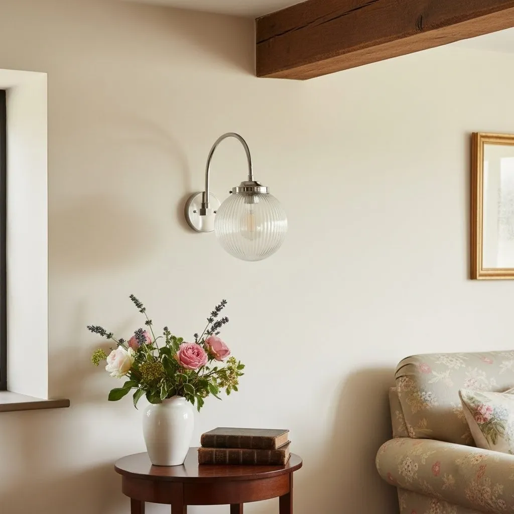 Glorica Glass Aged Brass Wall Sconce - Ribbed Glass Shade Industrial Style Lighting KL1518