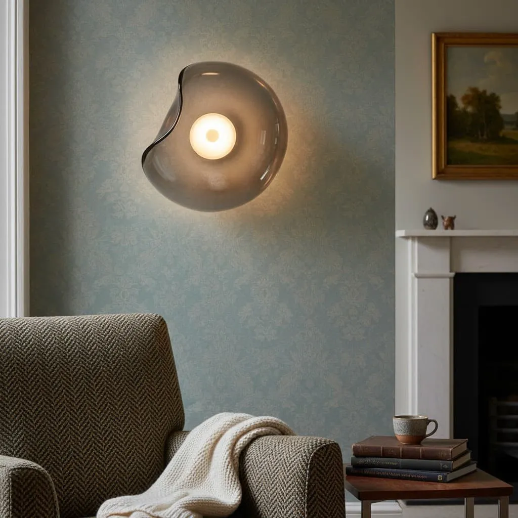 Lunacrest Elegant Curved Glass Wall Sconce - Contemporary Disc Sconce for Bathroom and entry KL2145
