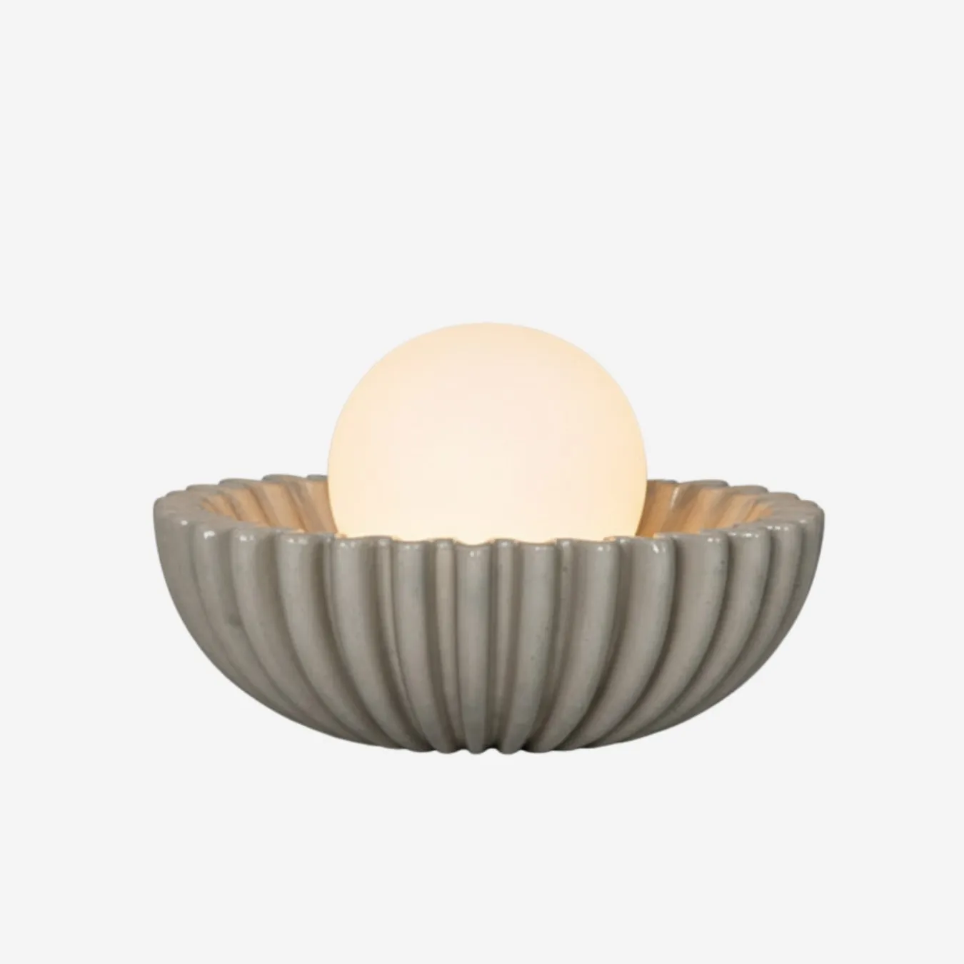 Sculptural Ceramic Table Lamp – Ceramic Shell Form with Milky Glass Orb KL1595