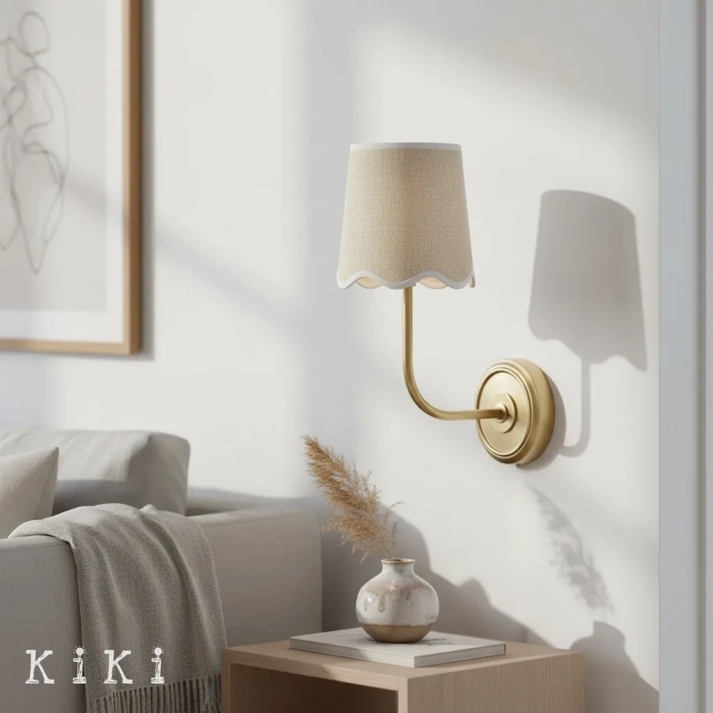 Glissum Elegant Linen Shade Wall Lamp - Brass or Chrome Finish Sconce for Bedroom Decor KL2085