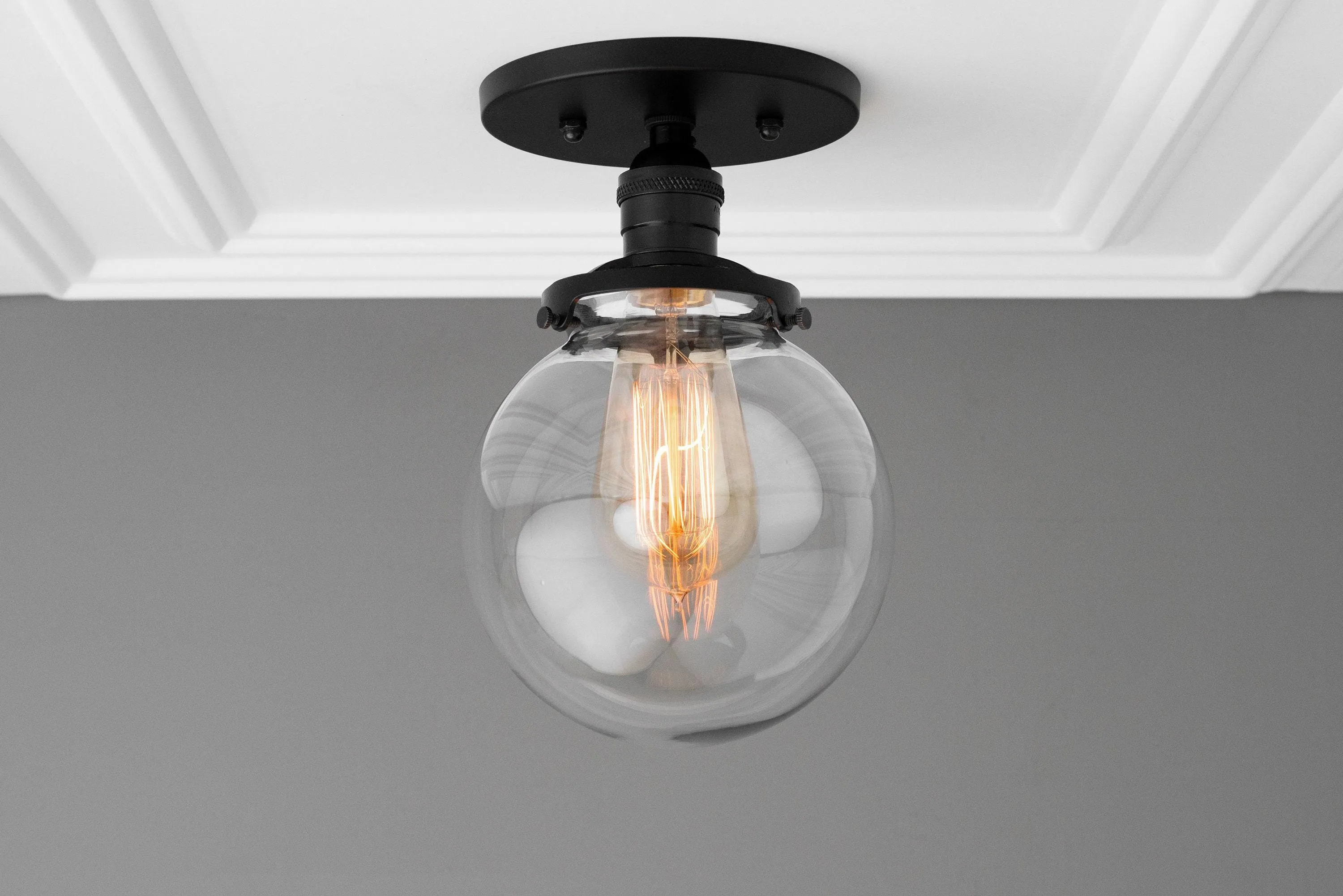 Glorica Glass Retro Globe Ceiling Light - Vintage Industrial Home Lighting KL1488