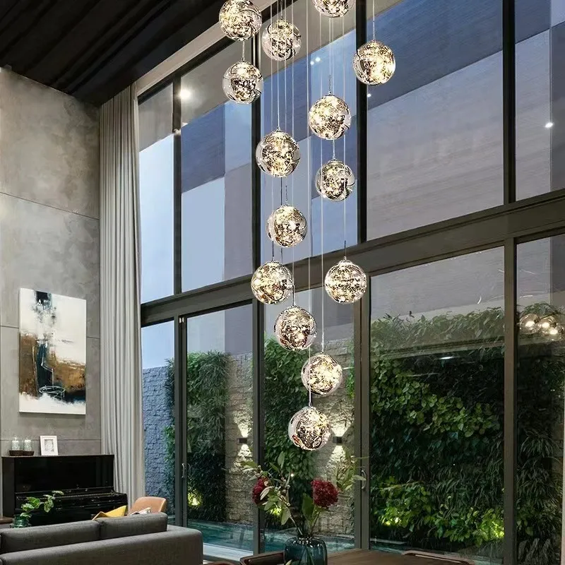 10 Glass Ball Staircase Chandelier