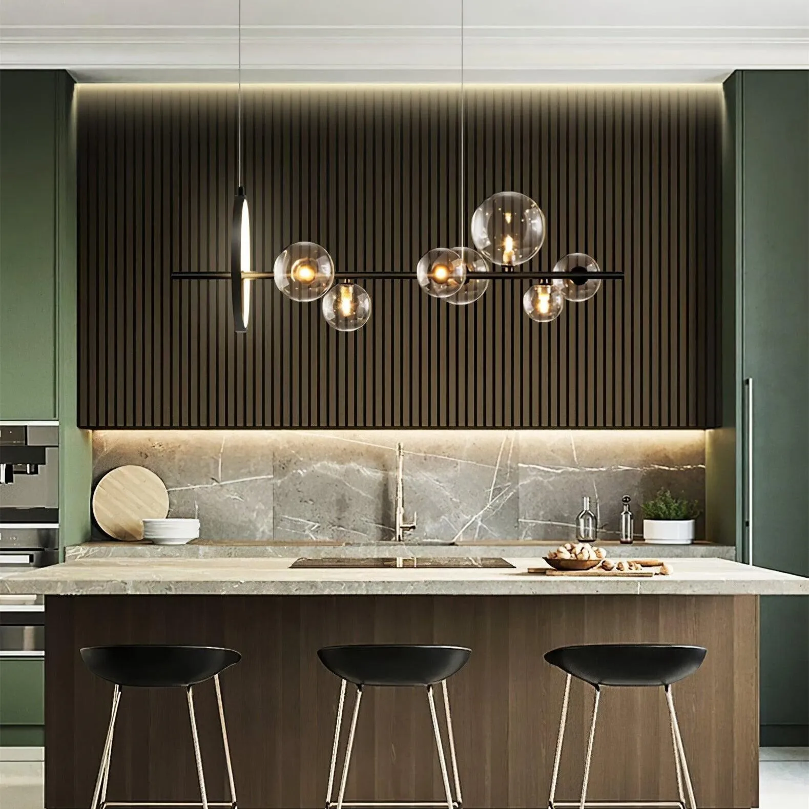 Linear Glass Globe Circle Island Pendant Lamp KL97
