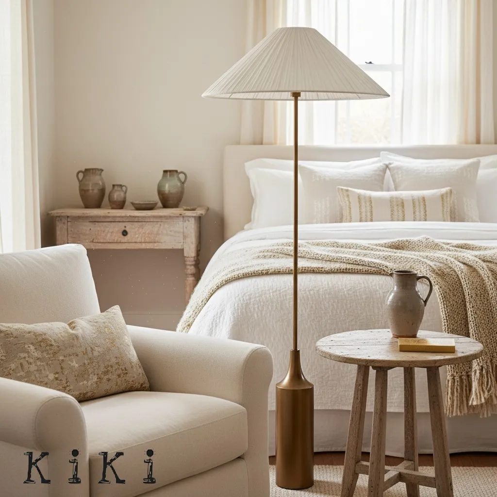 Linen Scalloped Floor Lamp – Soft Linen Pleats with Refined Metal Base KL1535