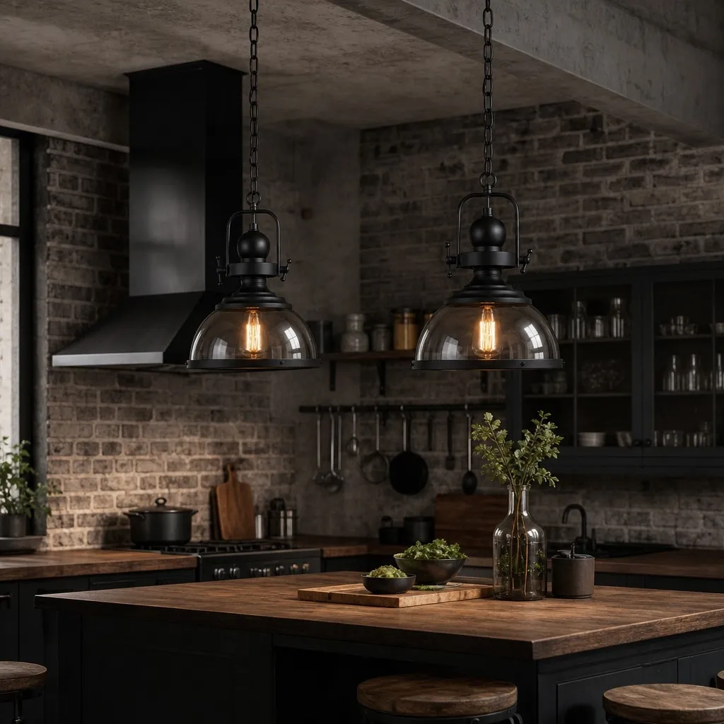 Ivoran Industrial Metal Smoky Glass Pendant Lamp - Suitable for Kitchen Island A53