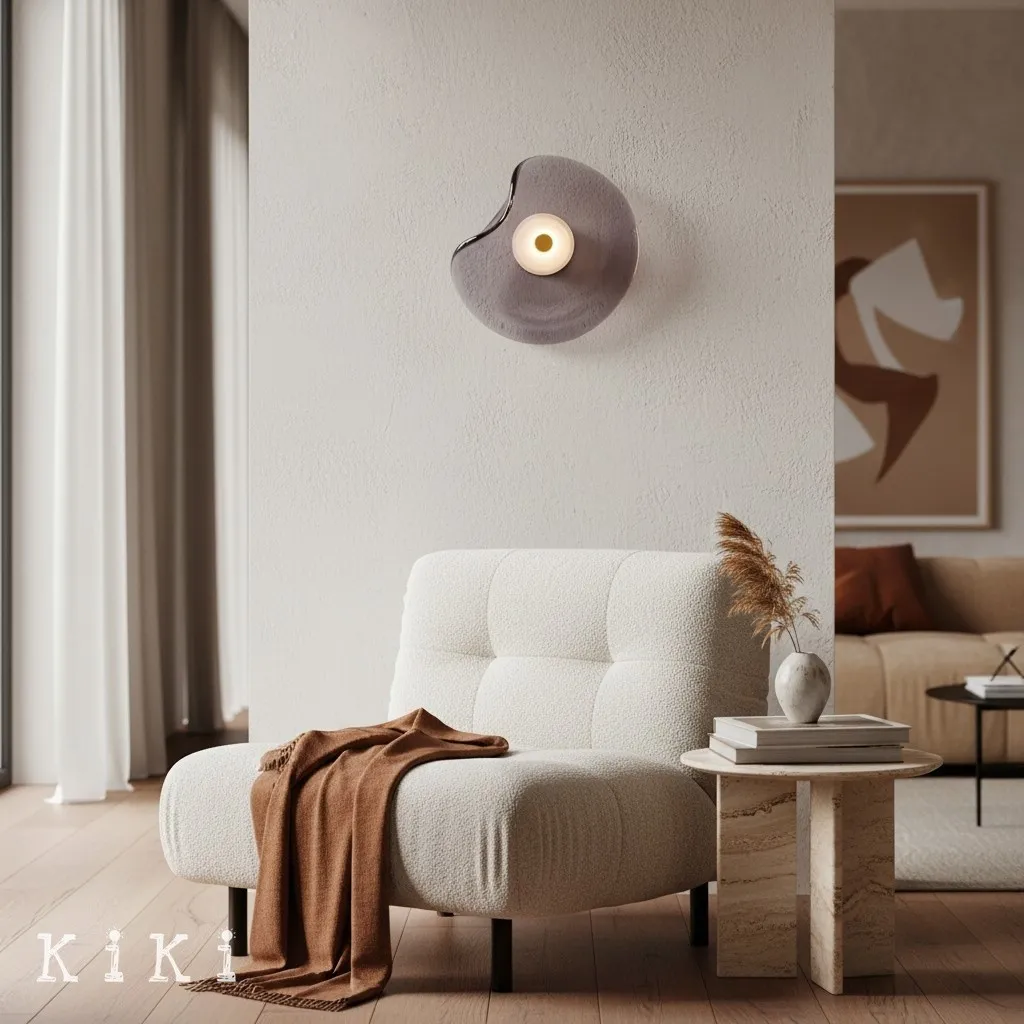 Lunacrest Elegant Curved Glass Wall Sconce - Contemporary Disc Sconce for Bathroom and entry KL2145