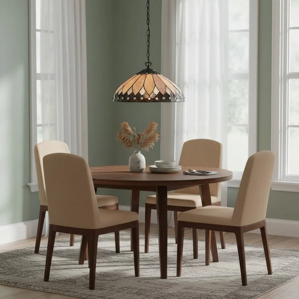 TF Brooklyn Pendant Light - Pendant Light with Geometric Stained Glass Art Deco Style for Dining Rooms KL1862