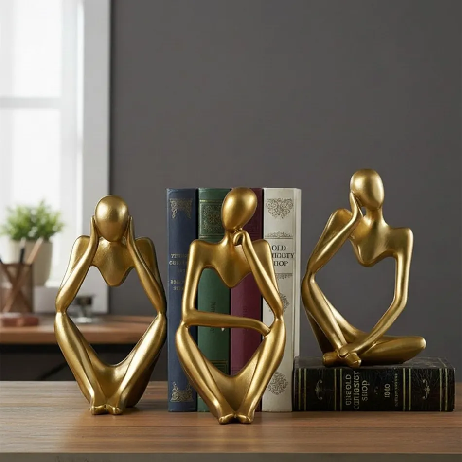 Floxo Abstract Human Figurine And Lazy Dog Sculpture - Nordic Minimalist Metal Decor Shelf And Desk Styling KL2346