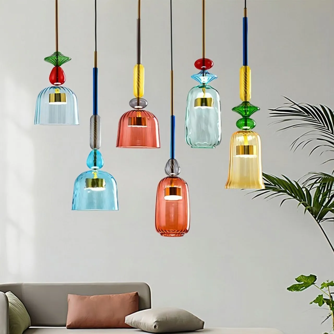 Nordic Macaron Flauti Ribbed Glass Pendant Light