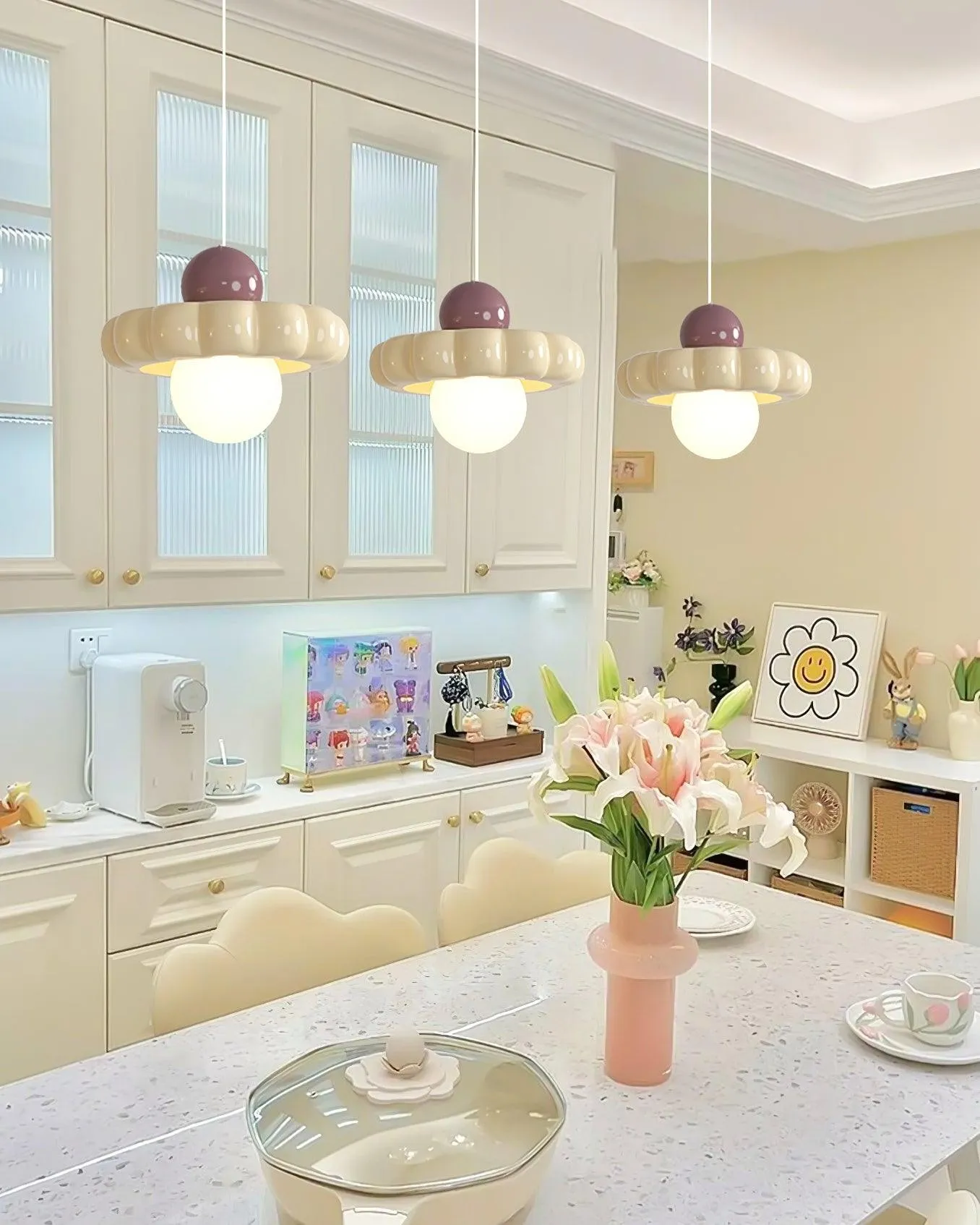 Cream Style Long Line Pumpkin Texture Pendant Lamp KL294
