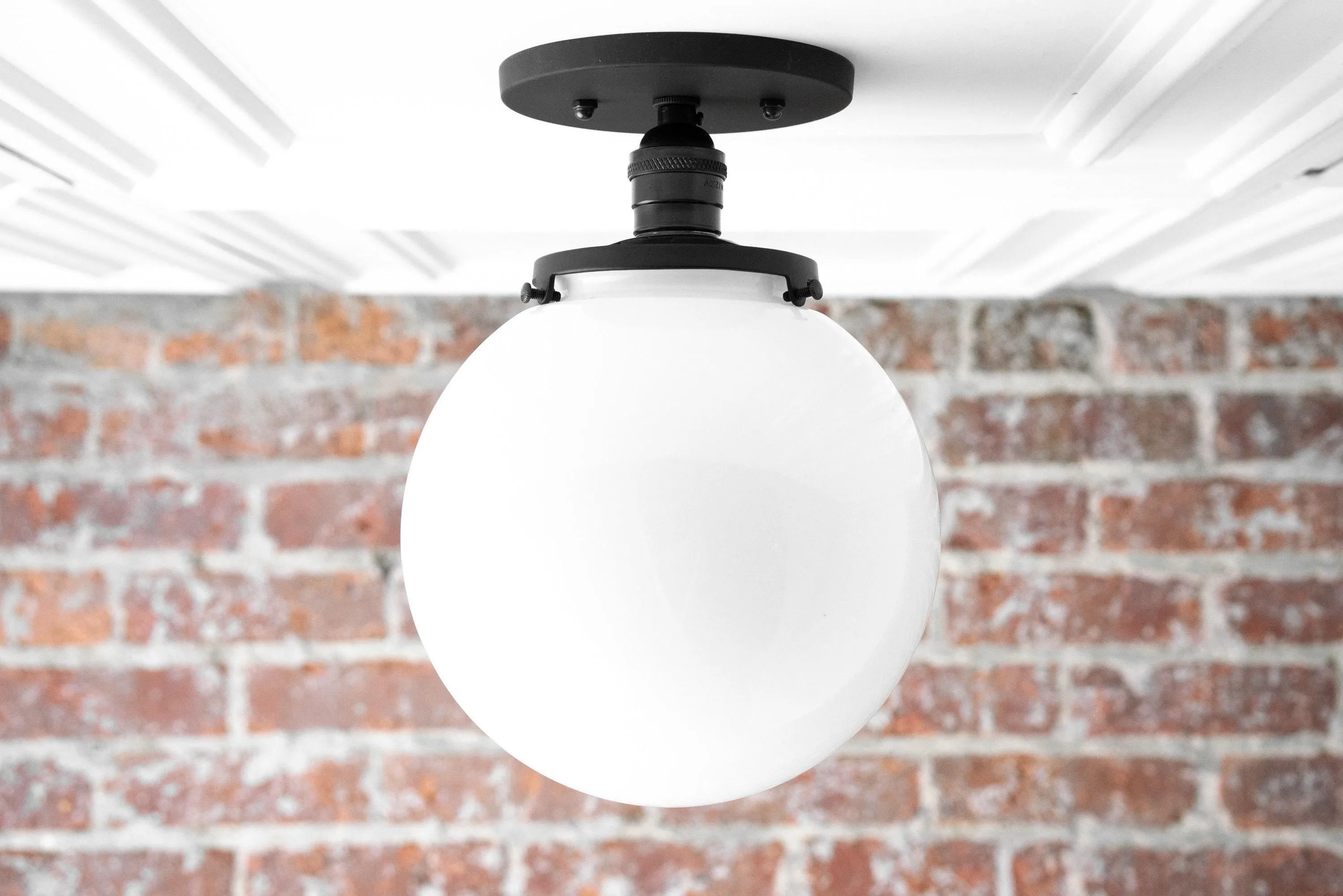 Glorica Glass Mid Century Semi Flush Ceiling Light - White Opal Glass Globe Fixture KL1532