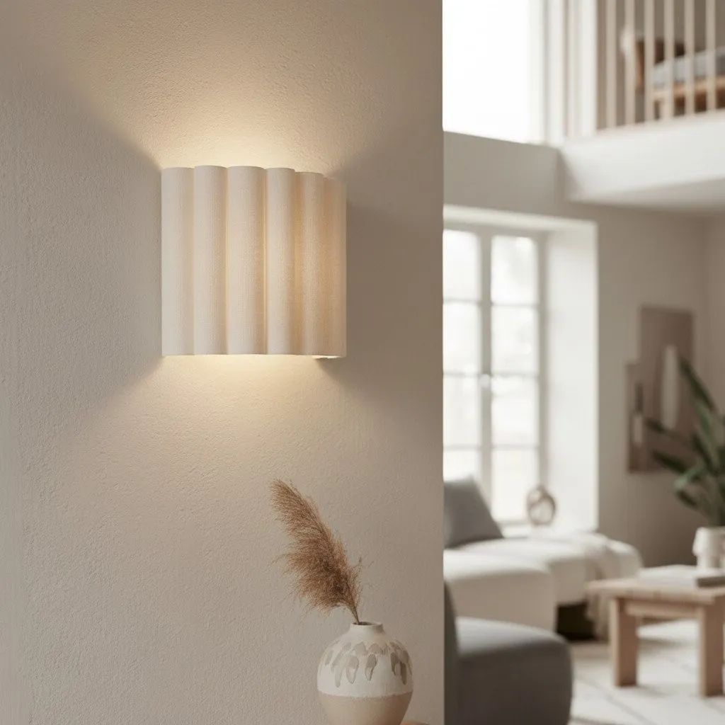 Velura Linen Fold Wall Sconce - Fabric Soft Pleated Design Ambient Lighting for Bedroom or Hallway KL1745