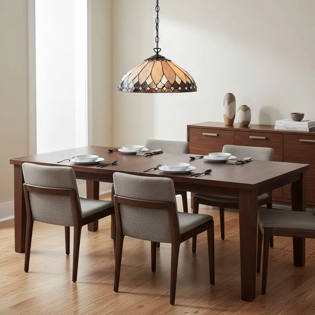 TF Brooklyn Pendant Light - Pendant Light with Geometric Stained Glass Art Deco Style for Dining Rooms KL1862