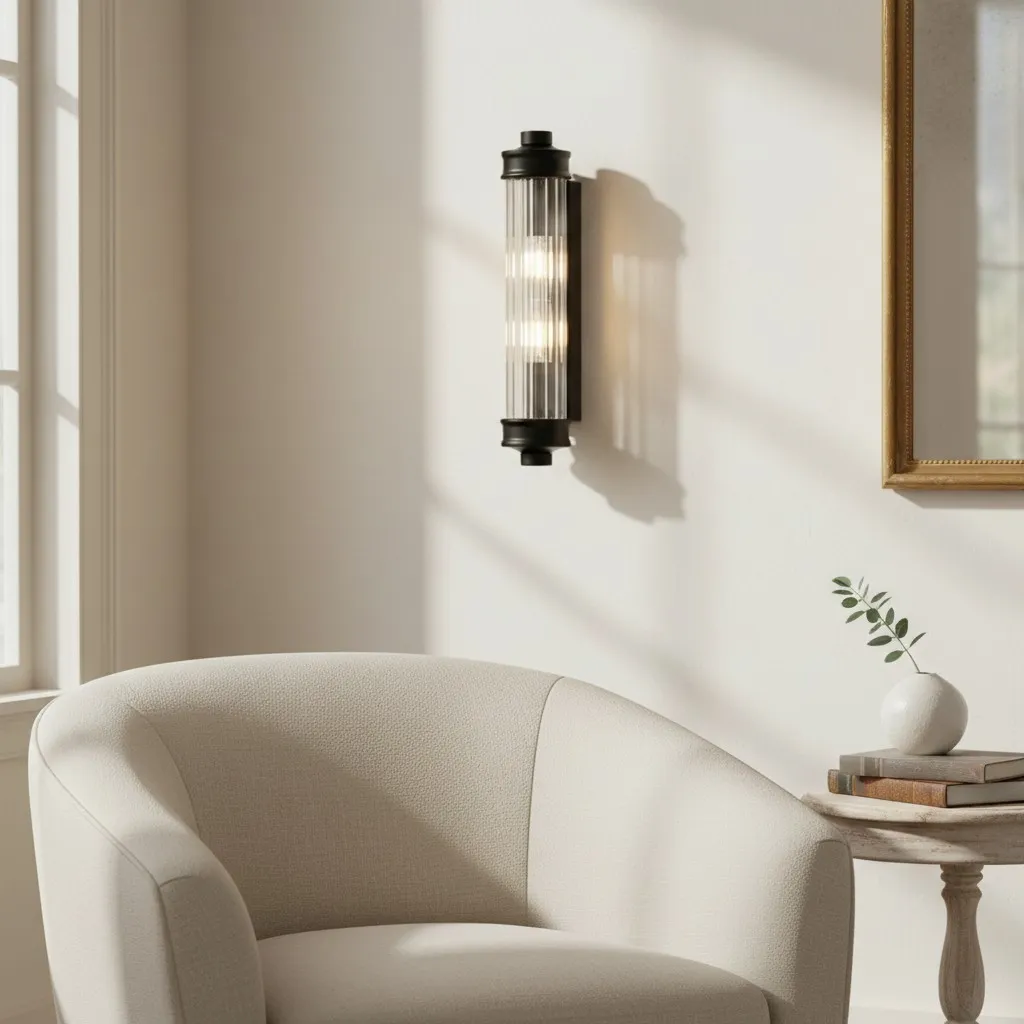 Bravira Ribbed Glass Wall Lamp - Nordic Modern Cylinder Sconce for Living Room and Entry KL2238