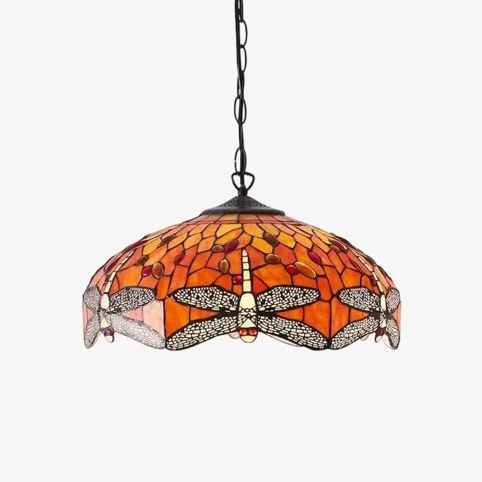 TF Dragonfly Tiffany Pendant Light - Art Nouveau Stained Glass Pendant for Living KL1800