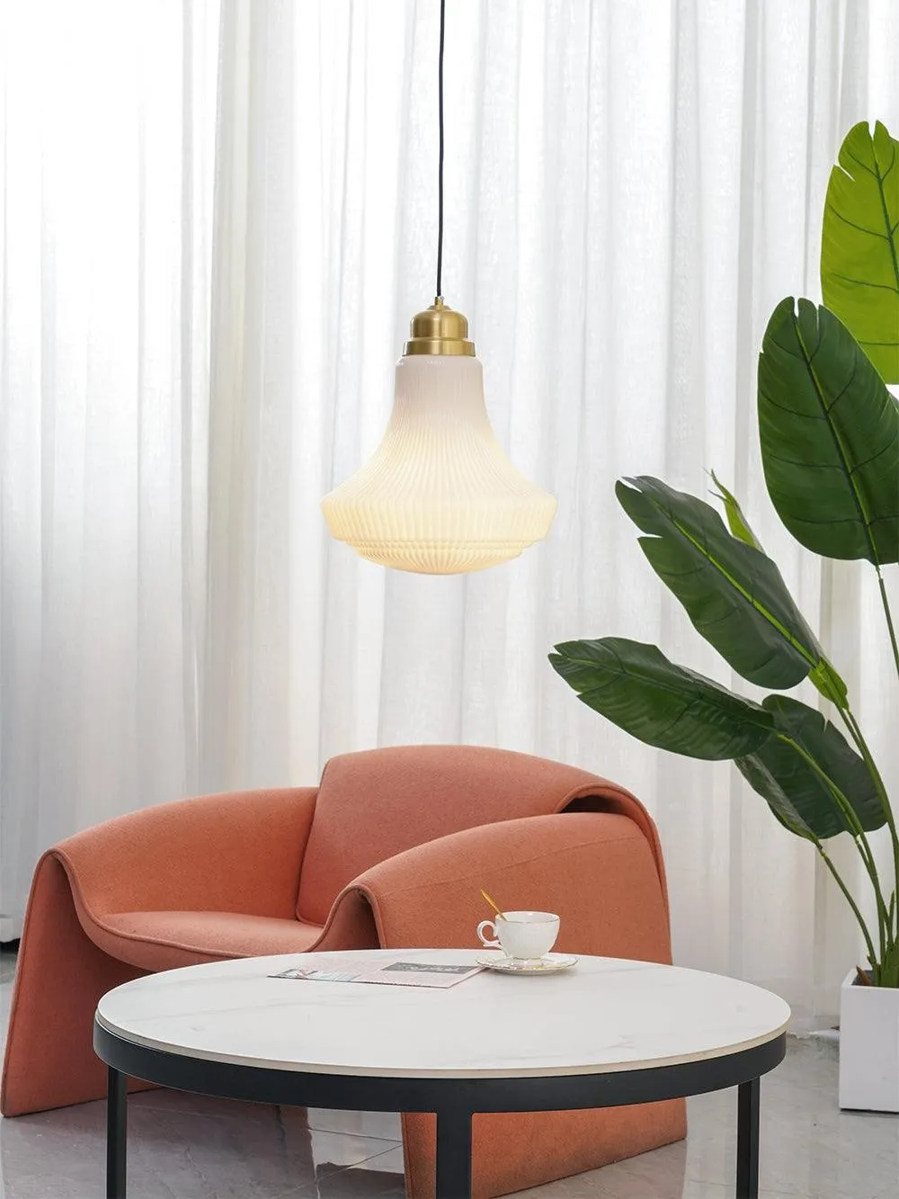 Classical Brass Alabaster Glass Pendant Lamp KL646