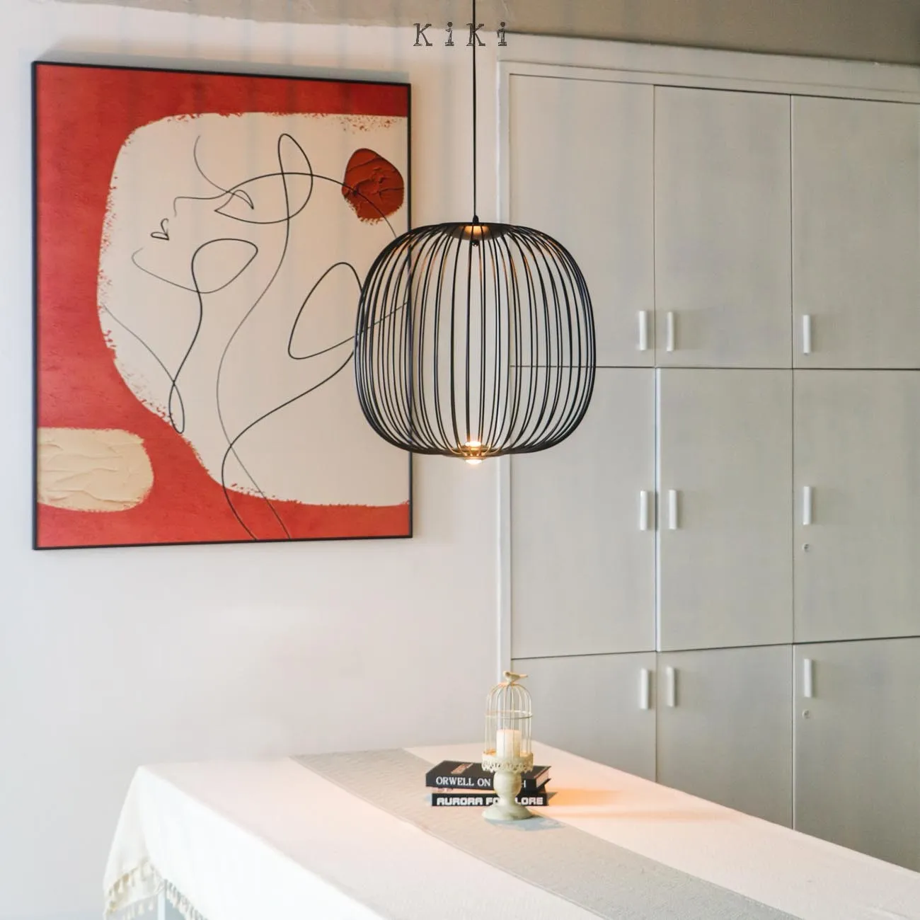Metal Frame Spokes Pendant Light - Airy Wire Design Lighting for Kitchen Island