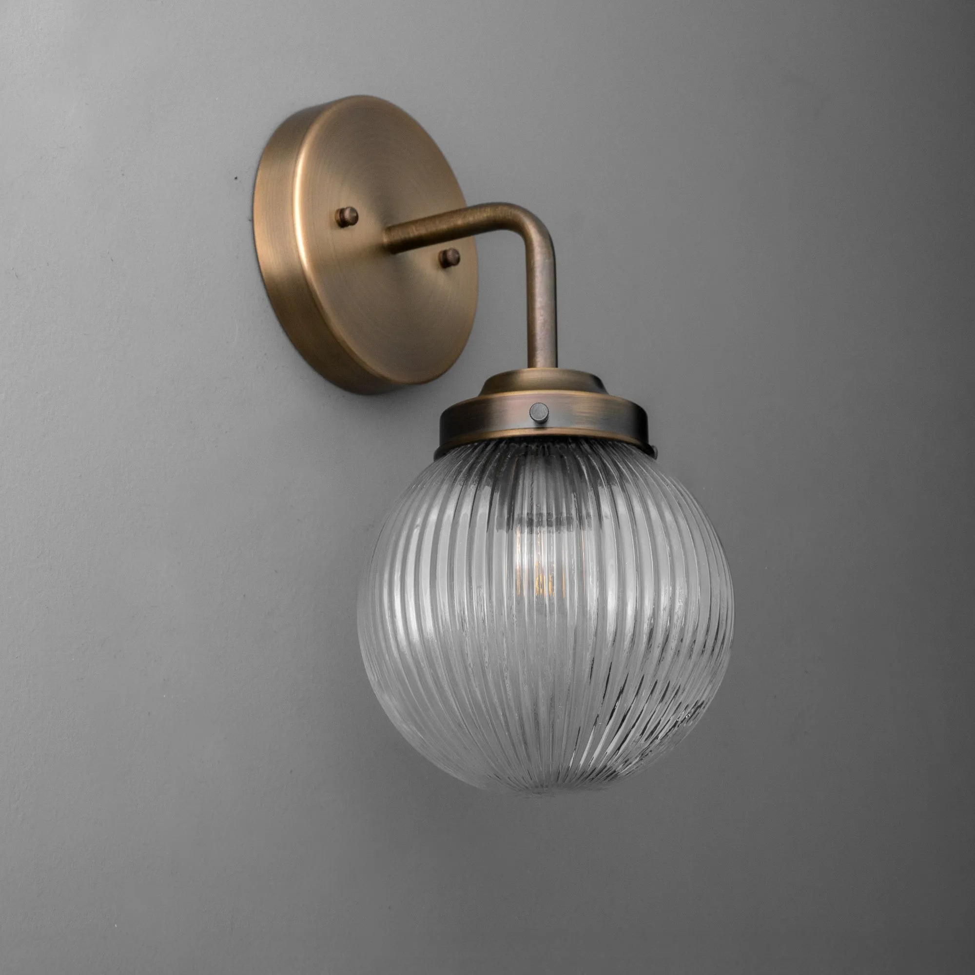 Glorica Glass Aged Brass Wall Sconce - Ribbed Glass Shade Industrial Style Lighting KL1518