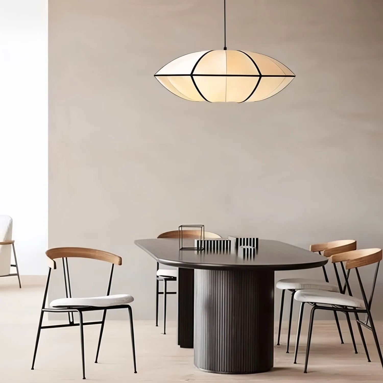 Nordic Bubble Pendant Light – Textured Fabric Shade Hanging Lamp KL114