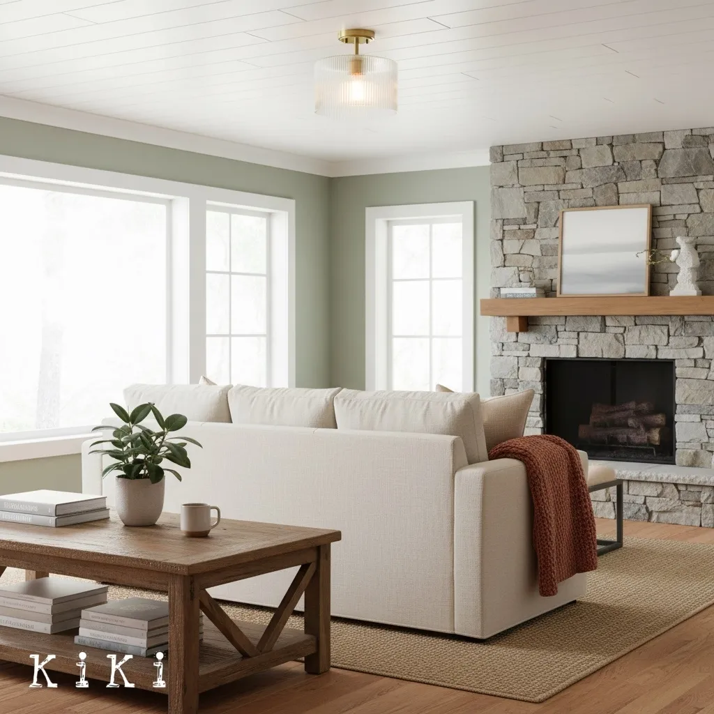 Rivora Ribbed Glass Ceiling Light - Modern Farmhouse Semi Flush Mount Lamp for Bedroom KL2220