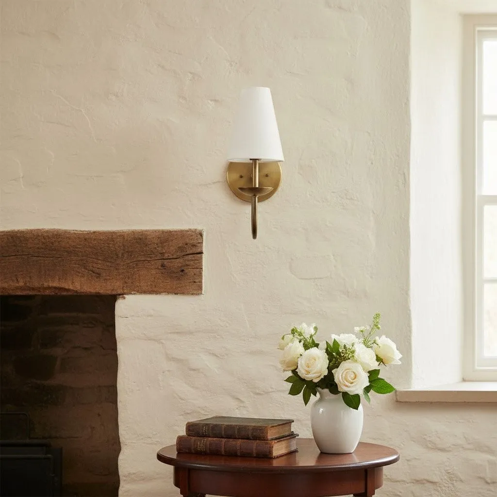 Curva Metal White Linen Sconce - Classic Brass Wall Light for Bedrooms KL1520