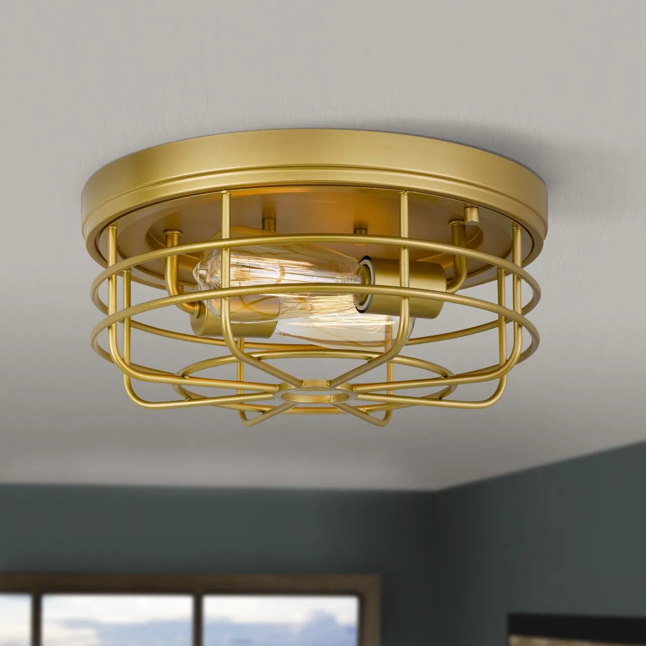 Industrial Flush Mount Metal Cage Round Ceiling Light KL78