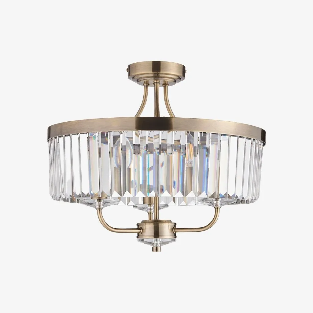 Beveline 3 Light Round Semi Flush - Faceted Cut Glass Shade Metal Finish for Hallways and Bedrooms KL1833