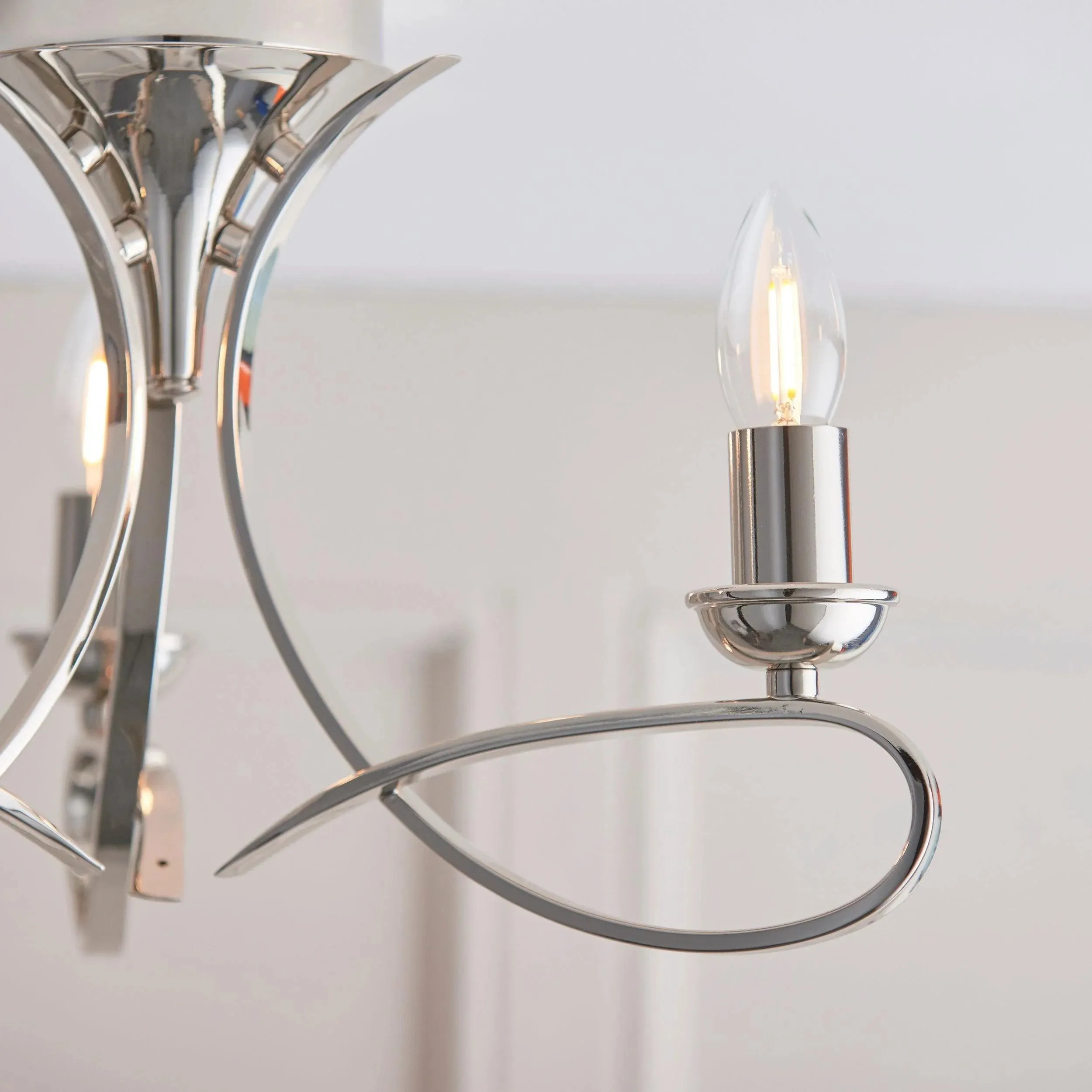 Foline 3-Light Ceiling Fixture with Sweeping Arms - Polished Nickel Semi-Flush for Dining or Entry KL1984