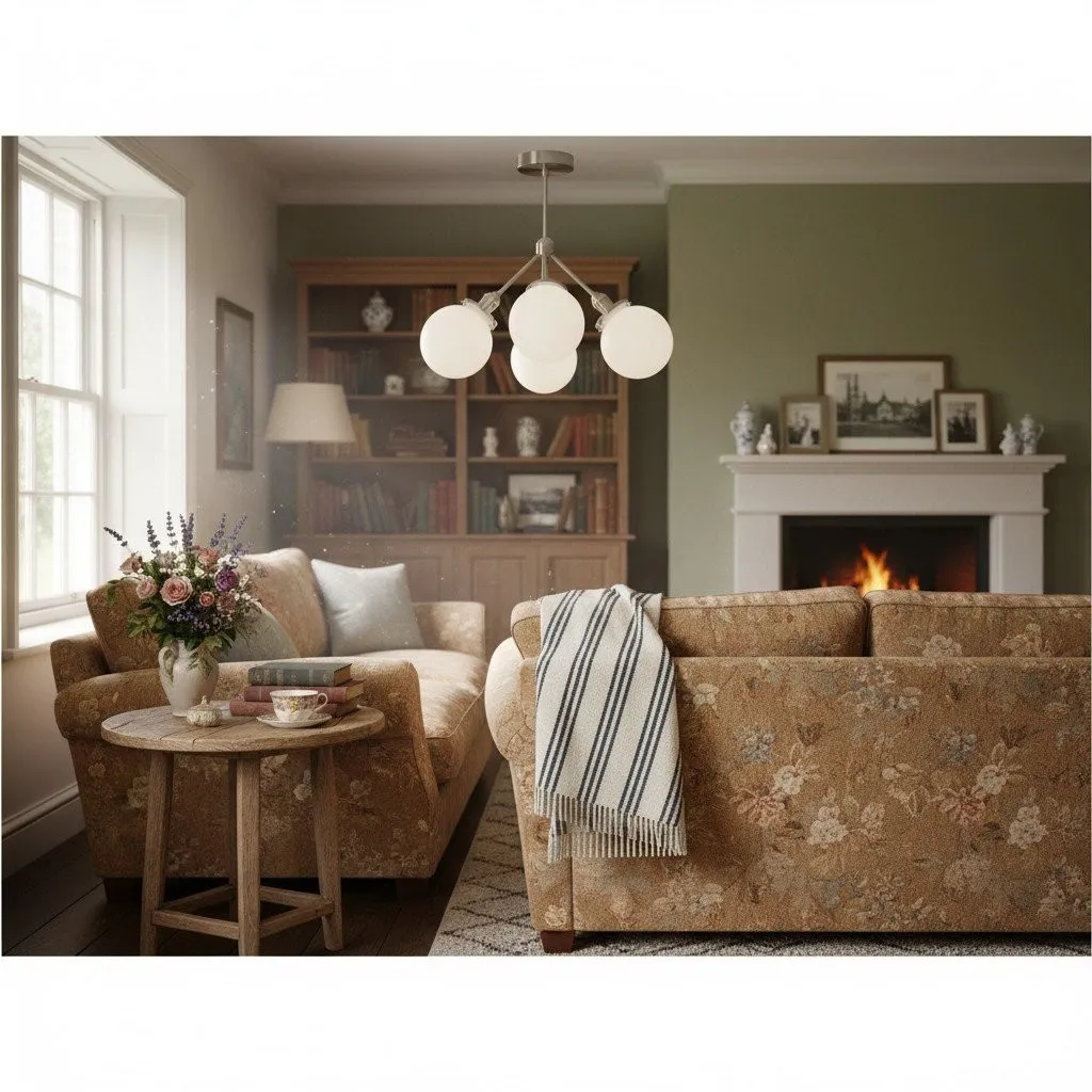 Glorica Glass Chandelier - Brass Globe Ceiling Light with Opal Shade KL1441
