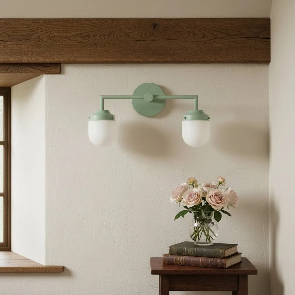 Opalume Glass Double Vanity Light - Vintage Style Bathroom Double Wall Lighting KL1430