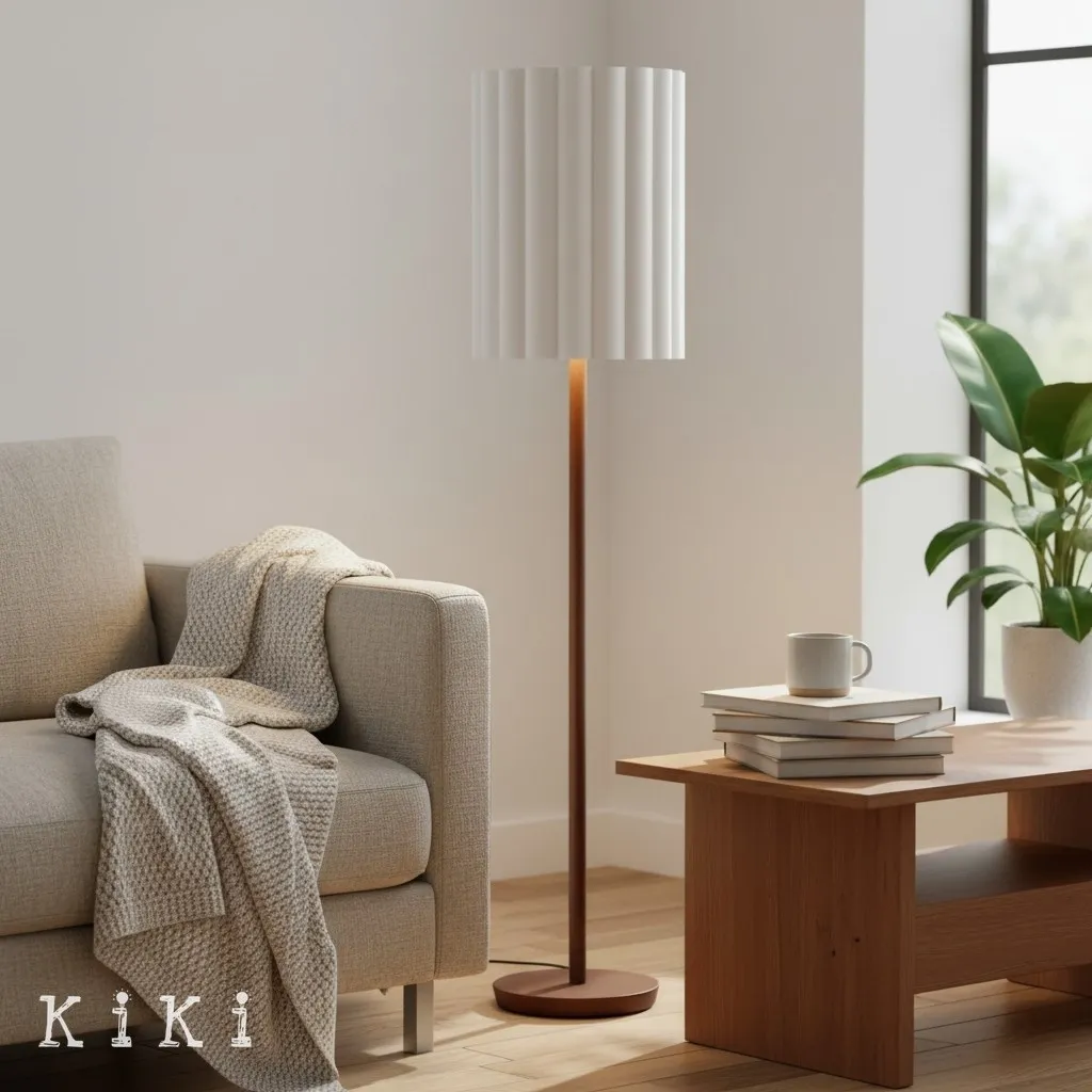 Linbron Fluted Fabric Shade Floor Light - Minimalist Fabric Floor Light for Interior Decor KL1667