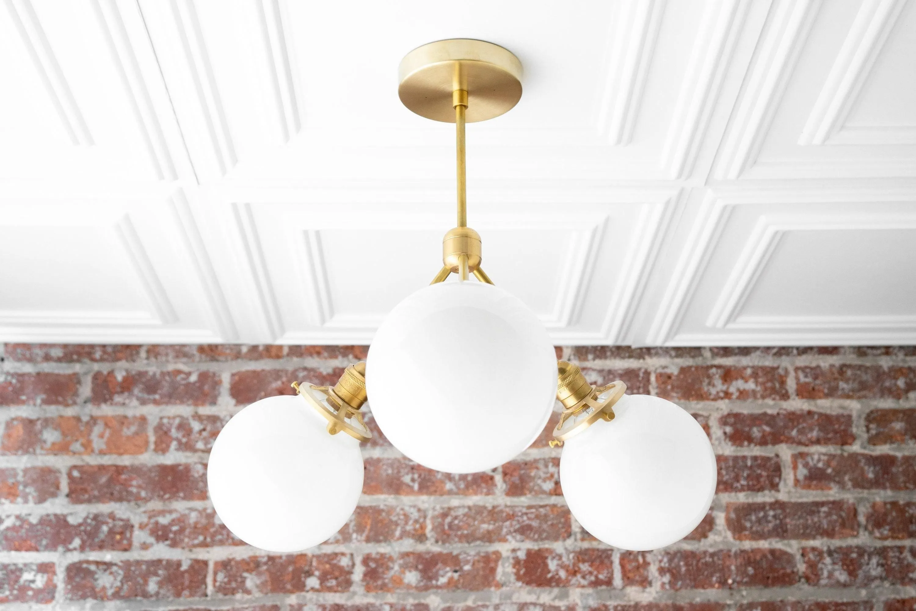 Glorica Glass Chandelier - Brass Globe Ceiling Light with Opal Shade KL1441