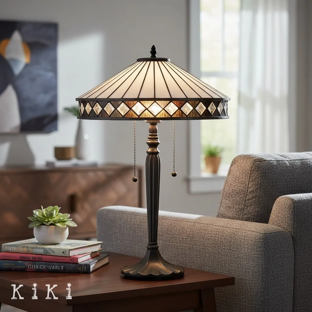 TF Fargo Geometric Stained Glass Table and Floor Lamp - Vintage Art Deco Lamp for Living Room KL1963