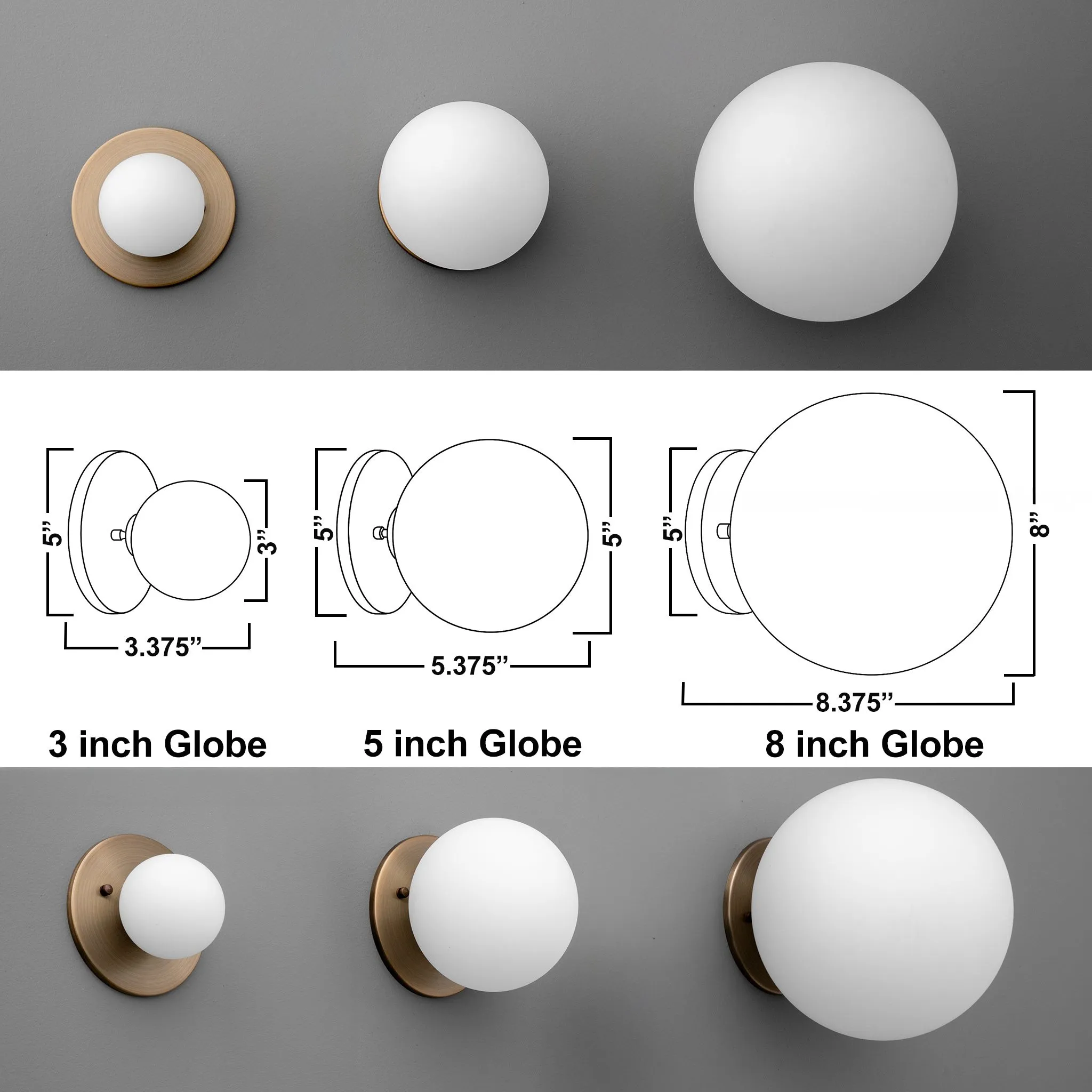 Glorica Glass Brass Wall Sconce - Frosted Globe Classic Light For Warm Ambiance KL1509