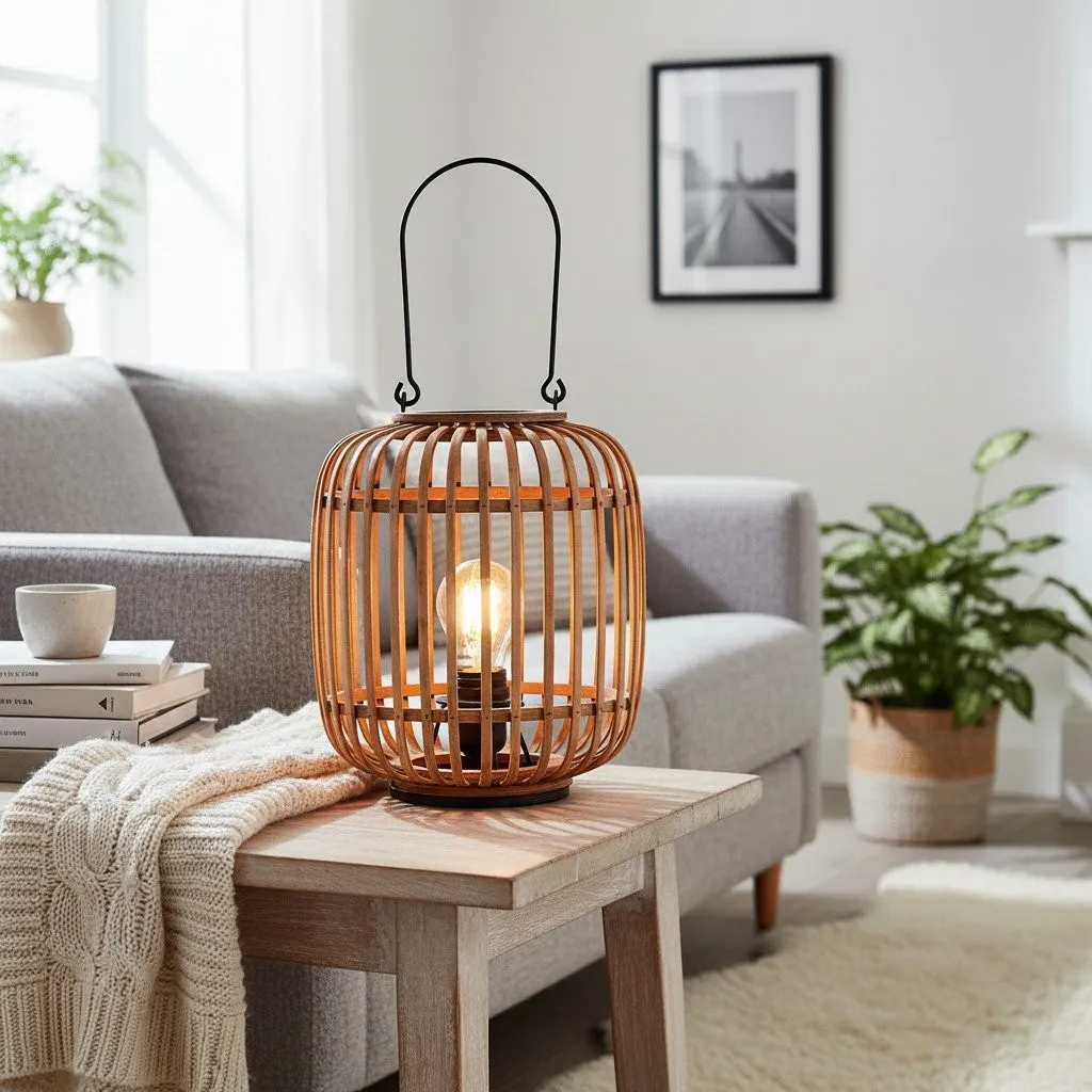 Yumeko Ambient Table Lamp - Open Bamboo Cage Design Stylish and Eco Friendly for Living & Bedroom KL1942