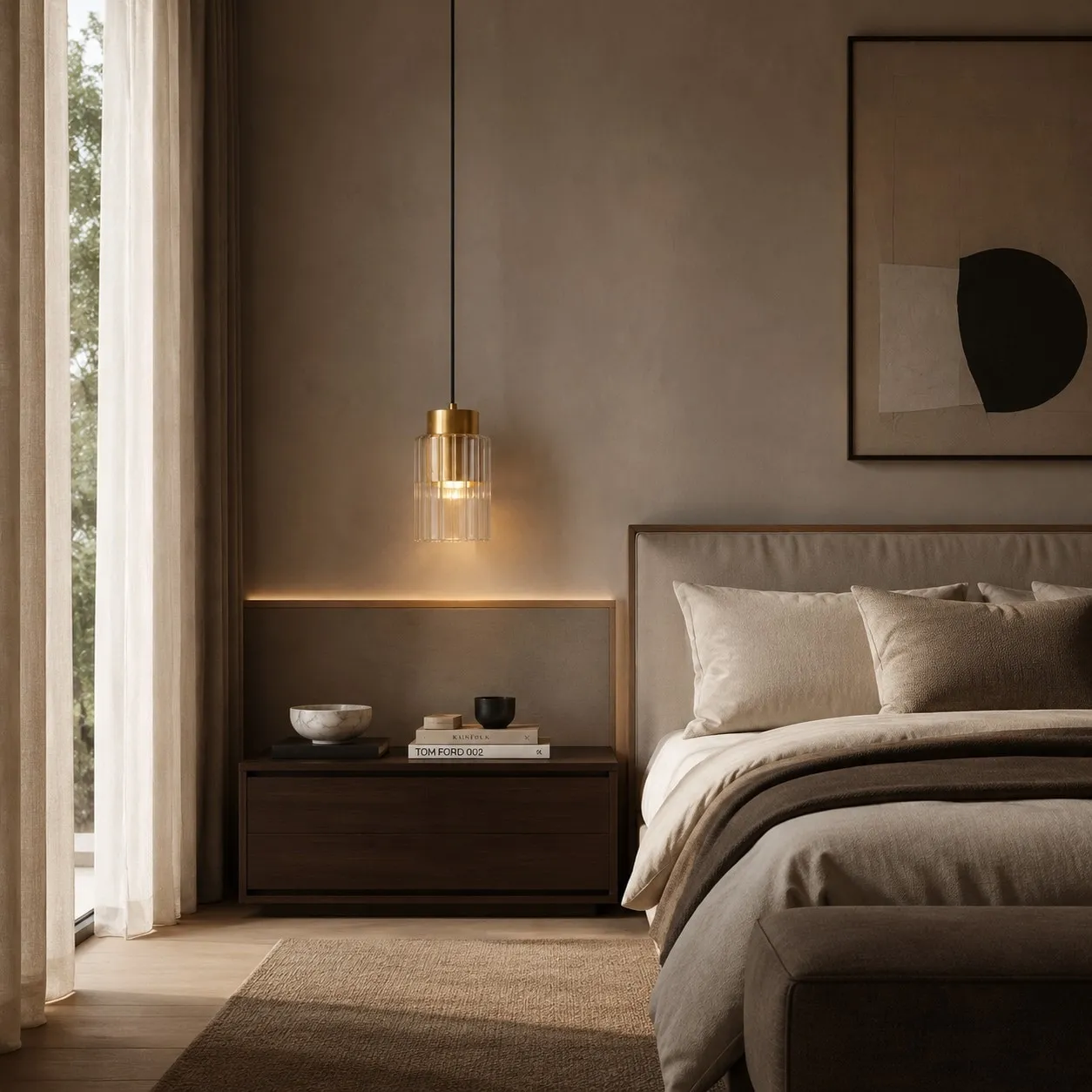 Scene: brass bedside pendant