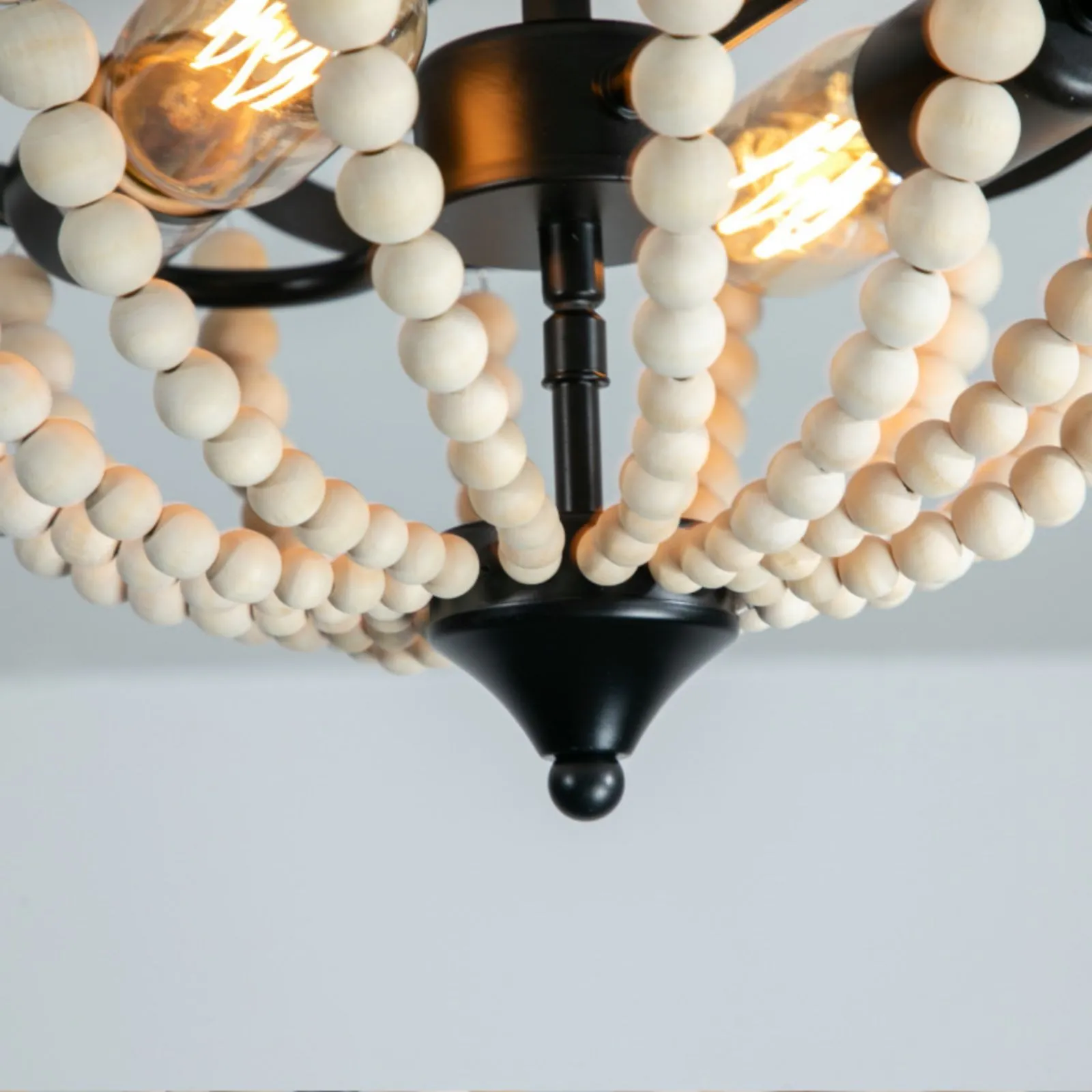 Retro Rustic Metal Wooden Beads Ceiling Lamp KL82